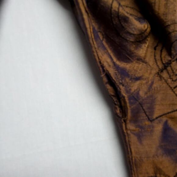 Vintage Bleu Bayou Silk Shirt Embroidered Small Brown Beaded Blouse 90s - Picture 12 of 14